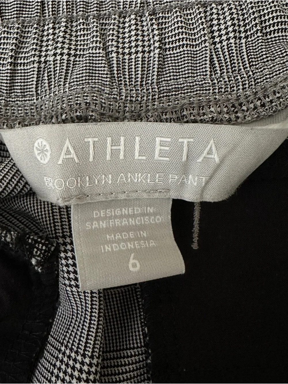 Athleta Glen Plaid Brooklyn Ankle Pant Women’s 6 Black White Side Stripe - Picture 5 of 11